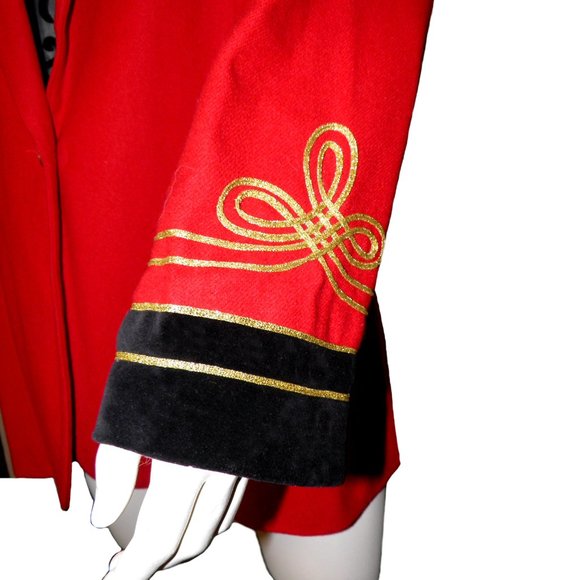 Women's Red Wool Blazer Jacket w/ Metallic Scroll - Picture 2 of 9